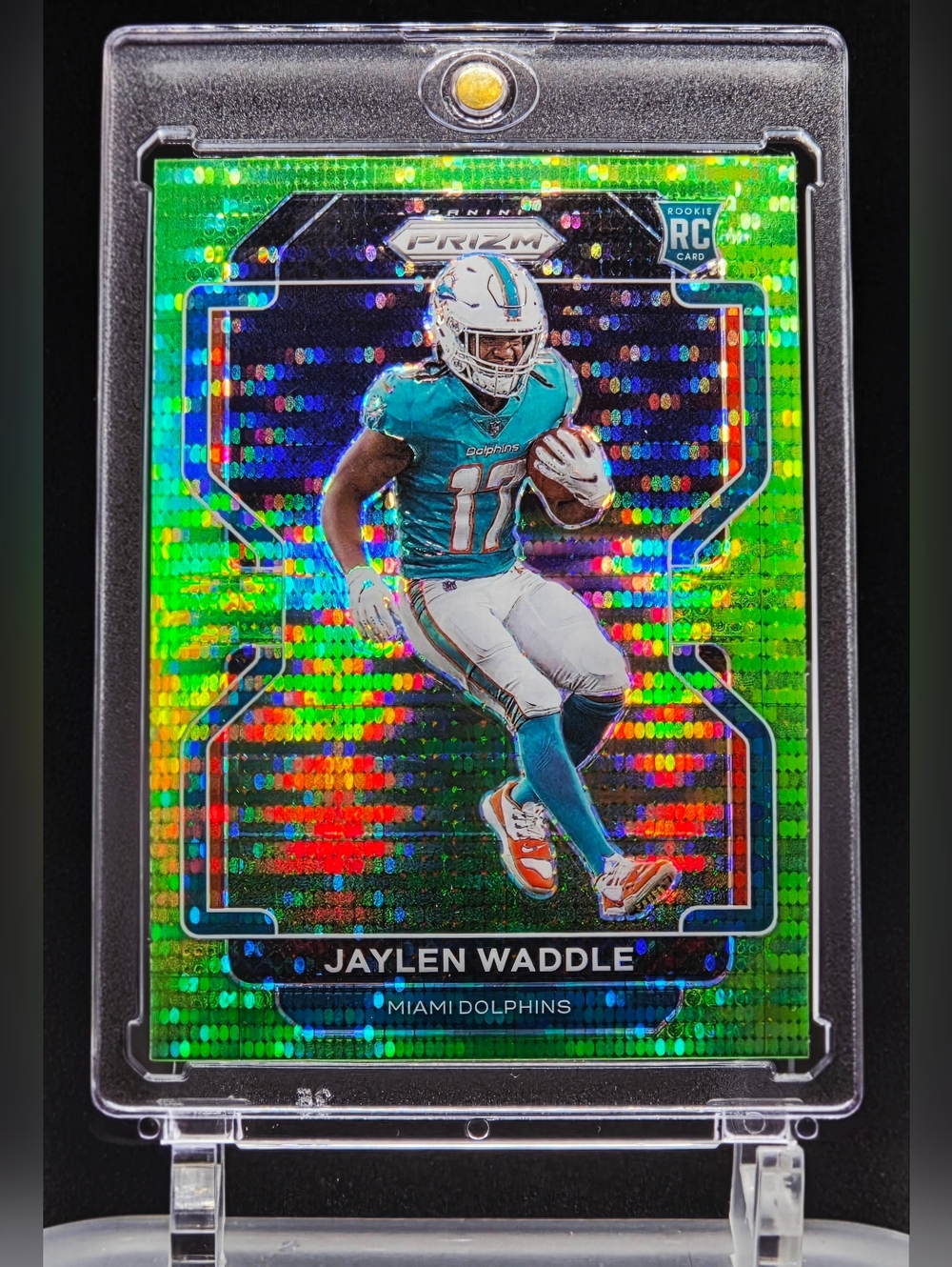 Jaylen Waddle RC — 2021 Panini Prizm — Miami Dolphins Neon Green Pulsar